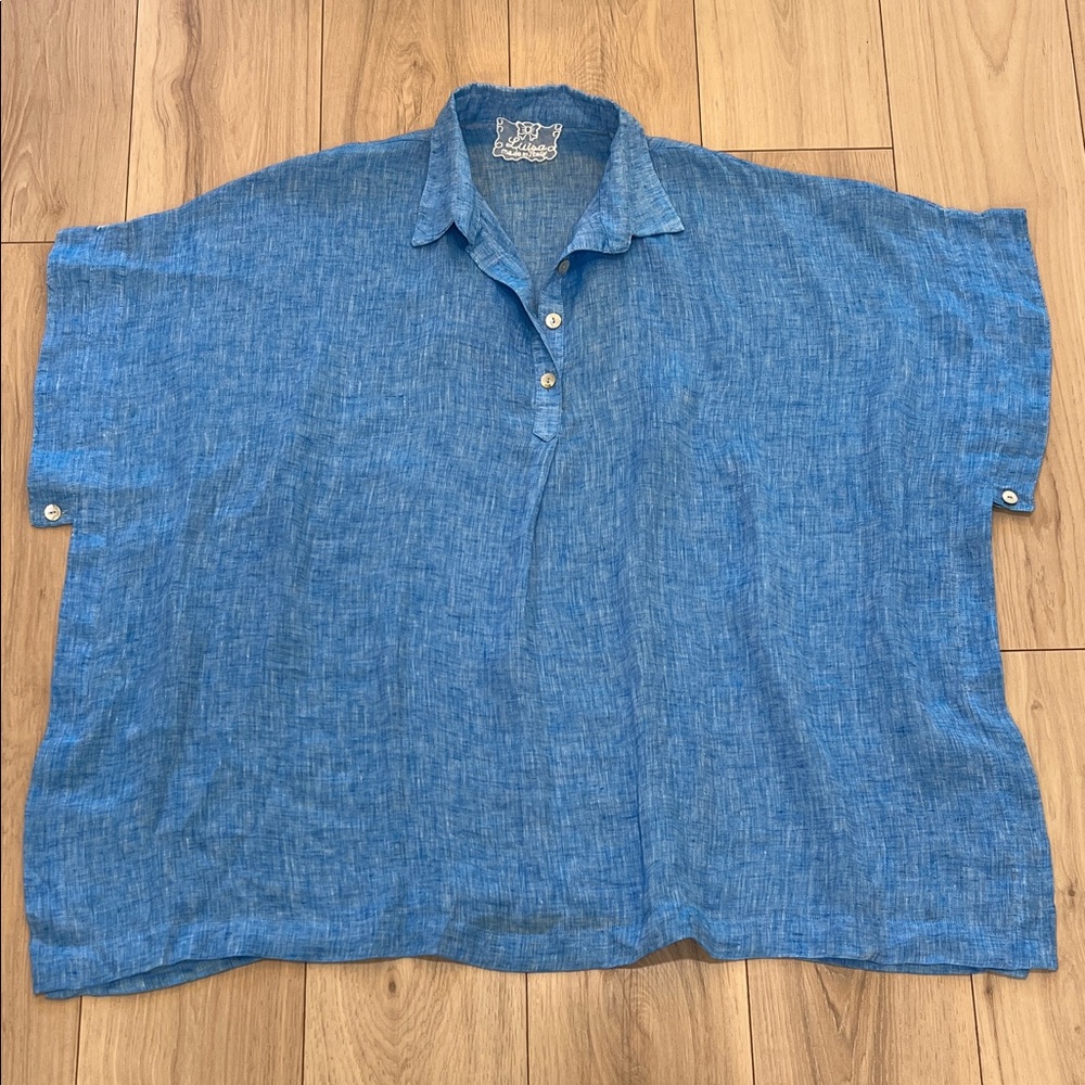 New without Tag Luisa Italian Linen Oversized Vibrant Blue Shirt